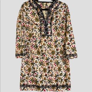 Tory Burch Ivory Floral Vine shift dress with embroidered trim Size 6